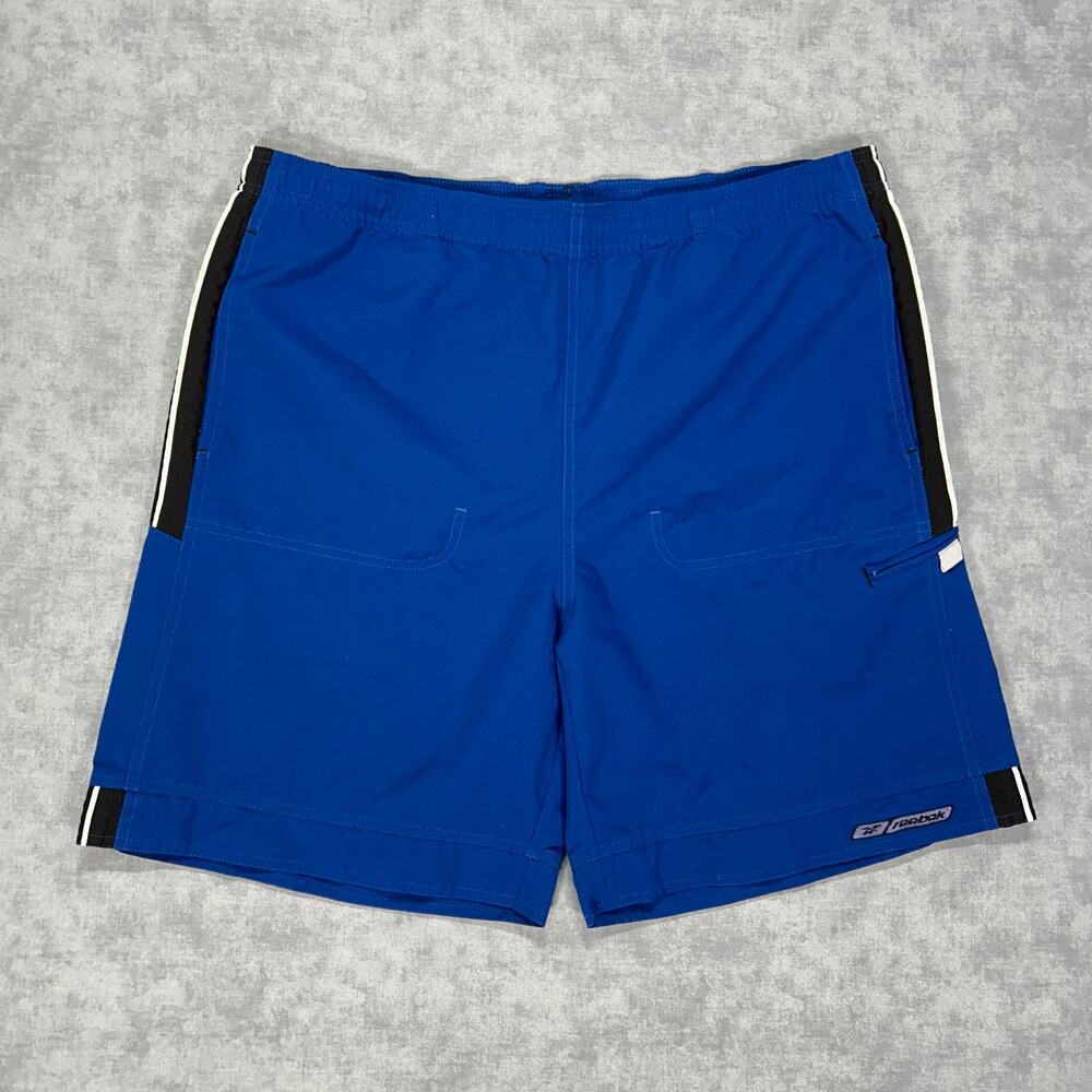 Vintage Y2K Reebok Board Shorts Blue Drawstring Mens XL Zip Pocket Surf Pool